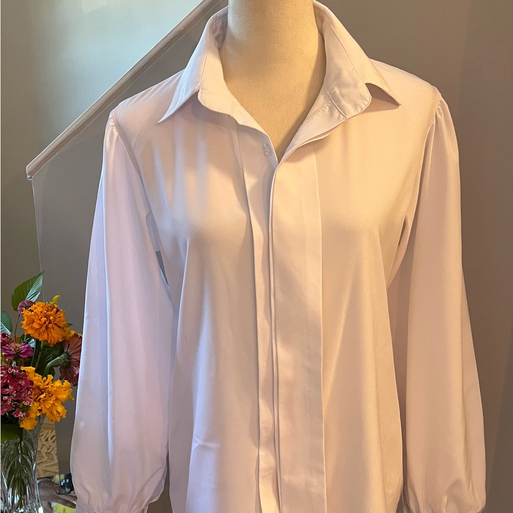 LIZ CLAIBORNE Blouse Classic Placard Covered Front Button Down Long Sleeve White